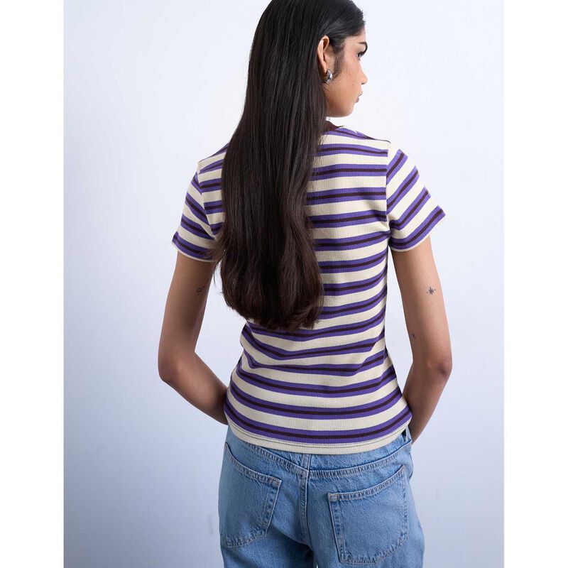 TOPSHOP Sally SS Stripe Rib Short Tee image number 1